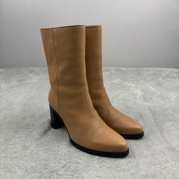 Legres Shoes - Legres Almond Toe Blush Leather Boot Women US 8.5/ EU 39 Beige Block Heel Luxury